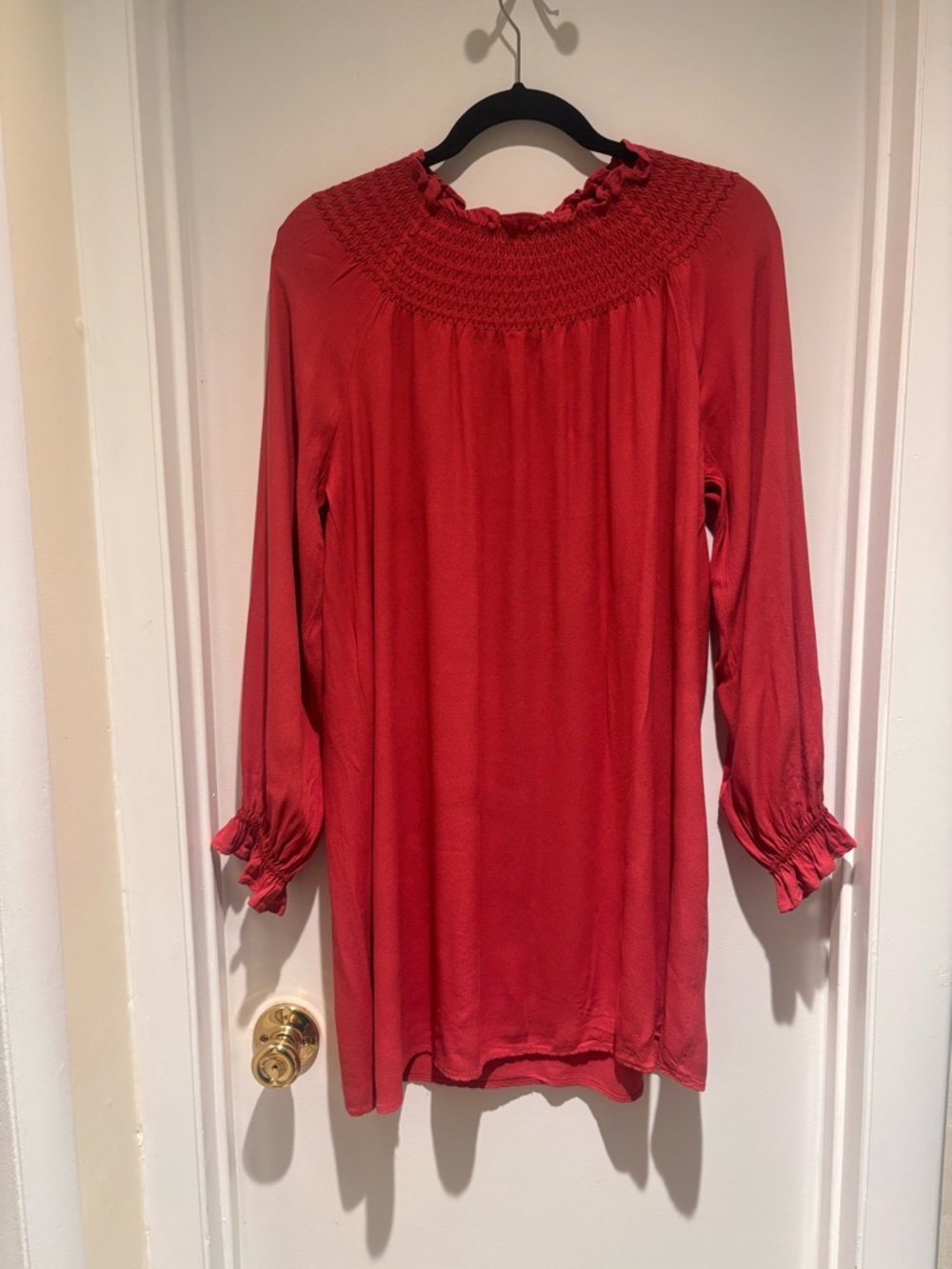 Wilfred Red Mini Babydoll Dress with Smocked Yoke and Cuffs Size Small